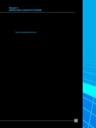 25
Chapter 4
installing a solar PV system
	 The EMC contact is:
	 	 Market Administration Team
	 	 Energy Market Company
	 	 238A Thomson Road, #11-01 Novena Square Tower A, S307684
	 	 Telephone: 67793000
	 	 E-mail: info@emcsg.com
	 Non-Contestable Consumers
	 If you are a non-contestable consumer generating electricity of less than 1 MW and
wish to sell and get paid for the electricity you inject into the power grid, you need not
apply for a Generation or Wholesaler (Generation ) Licence nor register with the EMC
as a market participant.  You will have to apply to SP Services (“SPS”) by following the
application procedure set out in Appendix B.
	 Non-contestable consumers are compensated by SPS for electricity exported to the
power grid by way of a credit adjustment to the consumer’s monthly electricity bill,
based on the prevailing low-tension electricity tariff less the grid charge.
	 The credit adjustment will effectively compensate the non-contestable consumer for
the amount of electricity exported into the power grid during that month.
	 This scheme to compensate non-contestable consumers with generation capacity of
less than 1MW for the electricity they export into the power grid is not applicable to
those consumers whose electricity consumption is metered under the master-sub
metering scheme.
	 Master-sub metering schemes refer to metering arrangements where there is a
master-meter measuring the overall electricity consumed by the building (i.e. both the
individual units and the common services), with sub-meters measuring the usage of the
individual units.  Such metering schemes are typically used in private condominiums
and commercial buildings.
	 Under a master-sub metering arrangement, the electricity that an individual unit attempts
to export into the grid may in fact be used up by the common services or by other
individual units. As it is not possible to track the actual flow of the electricity exported
by the individual units, the credit adjustment scheme cannot be applied to those under
the master-sub metering scheme.
 