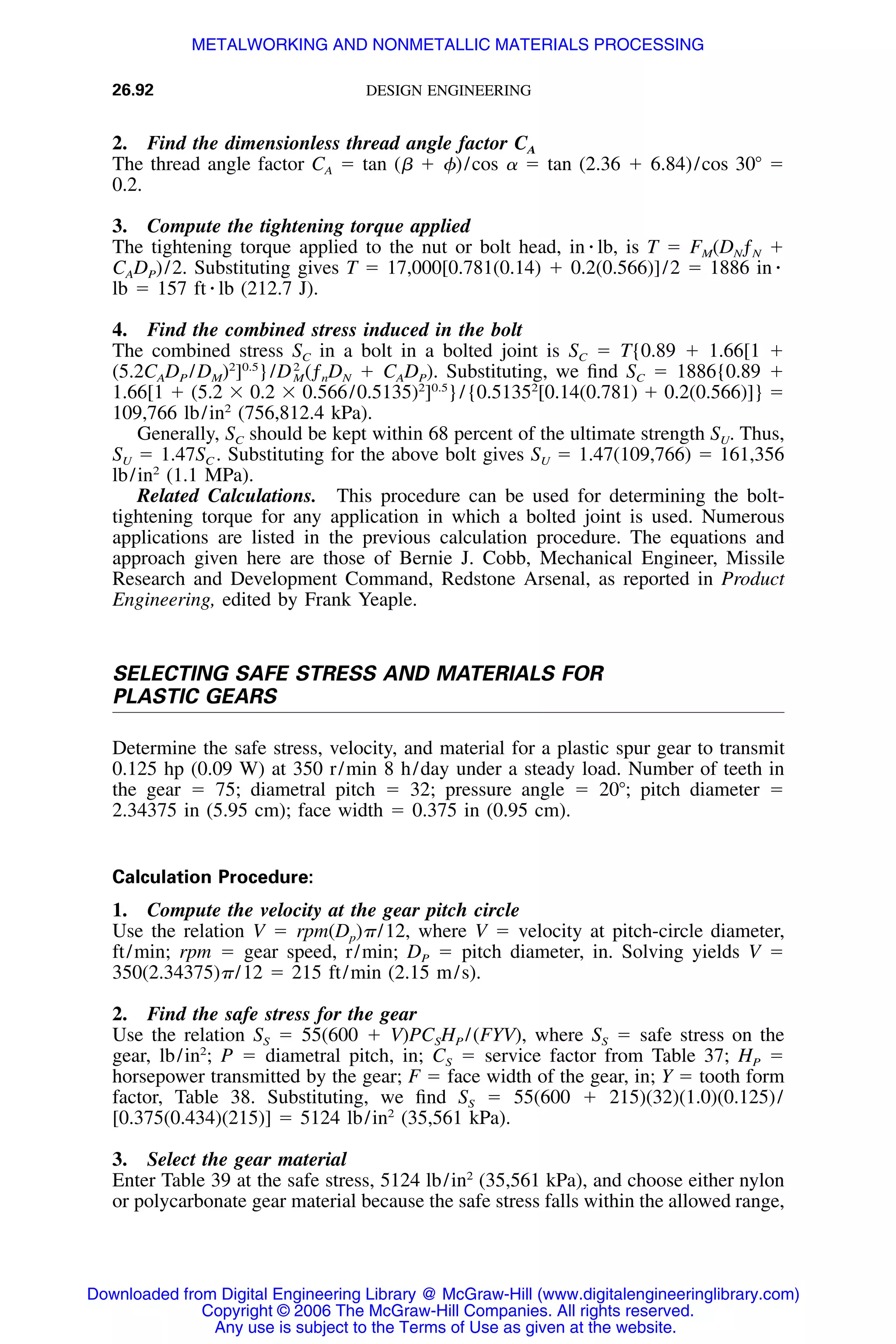 Handbook of mechanical engineering calculations
