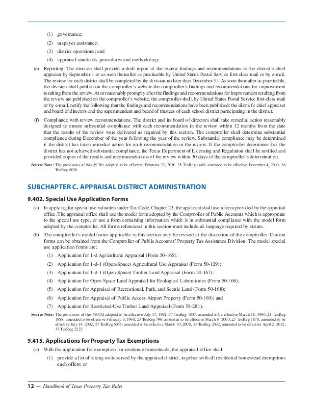 Handbook of texas property tax rules