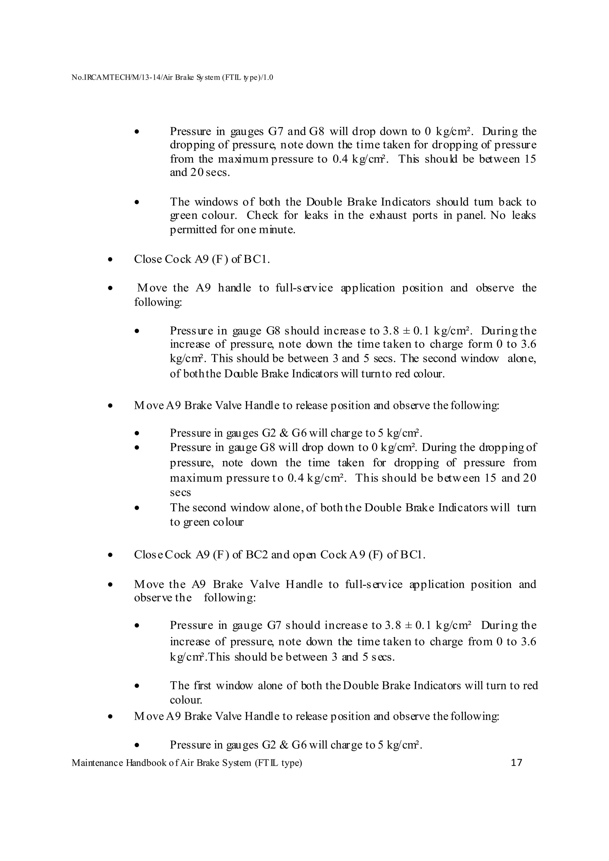 Handbook on maintenance of air brake system in lhb coaches (ftil type