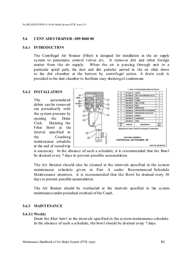 Handbook on maintenance of air brake system in lhb coaches (ftil type