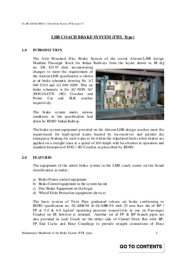 Handbook on maintenance of air brake system in lhb coaches (ftil type)