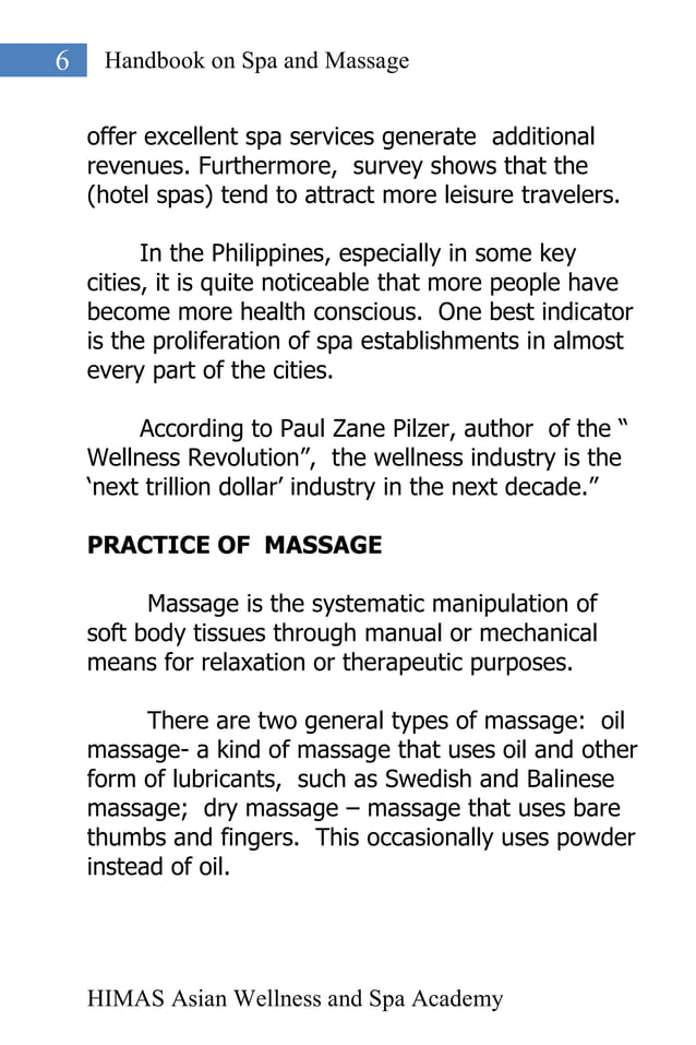 Handbook on Spa and Massage | PDF | Holistic Health | Alternative Medicine