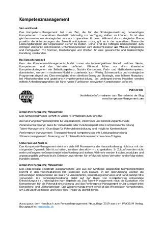 Kompetenzmanagement
Sinn und Zweck
Das Kompetenz-Management hat zum Ziel, die für die Strategieumsetzung notwendigen
Kompe...