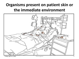 Organisms present on patient skin or
the immediate environment
Friday, April 21, 2023 Hand Hygiene 7
 