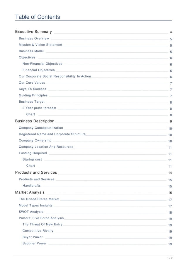 Handicraft Business Plan Example