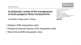 • Diabetes (39% amputation rate)
• Peripheral Vascular Disease (71% amputation rate)
• Renal Failure (64% amputation rate)
33
 