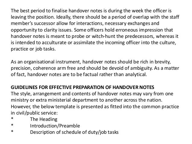 4 the best period to finalise handover notes