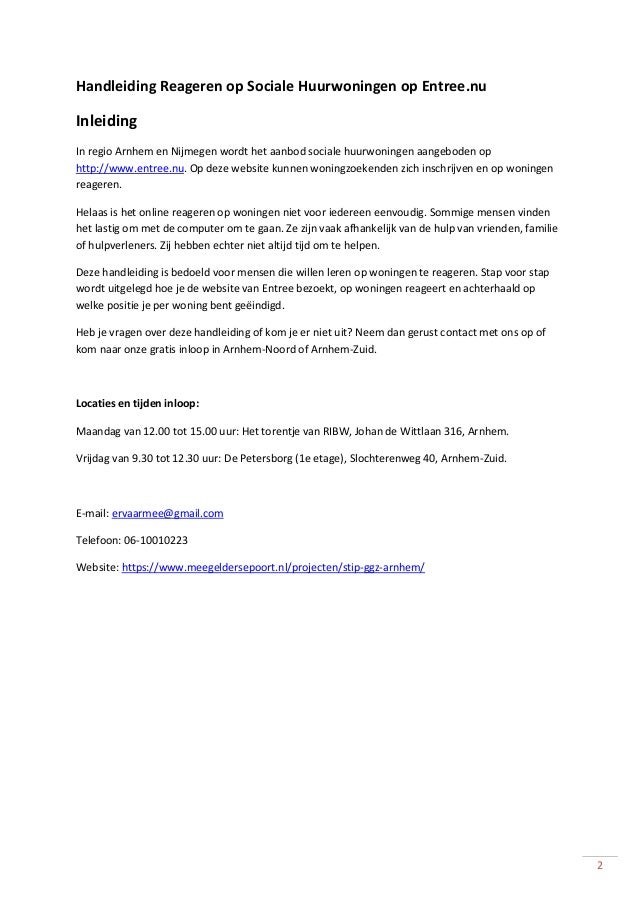 Handleiding Reageren op Sociale Huurwoningen in Arnhem op Entree.nu