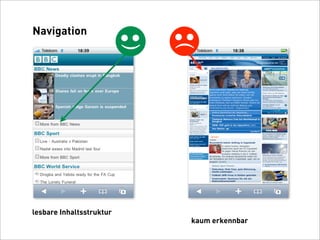 Navigation




                              (
                          (



lesbare Inhaltsstruktur
                              kaum erkennbar
 