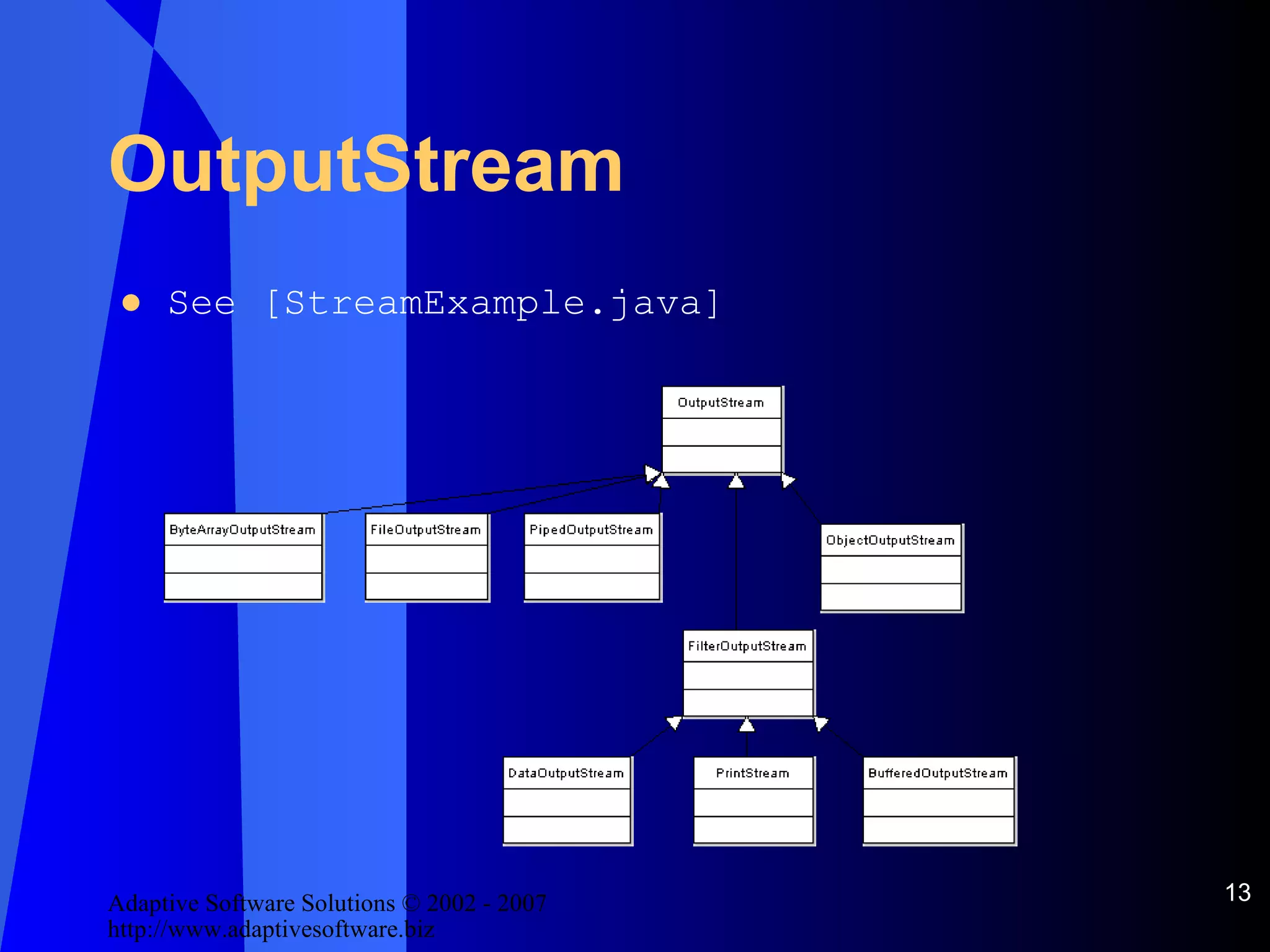 OutputStream See [StreamExample.java] 