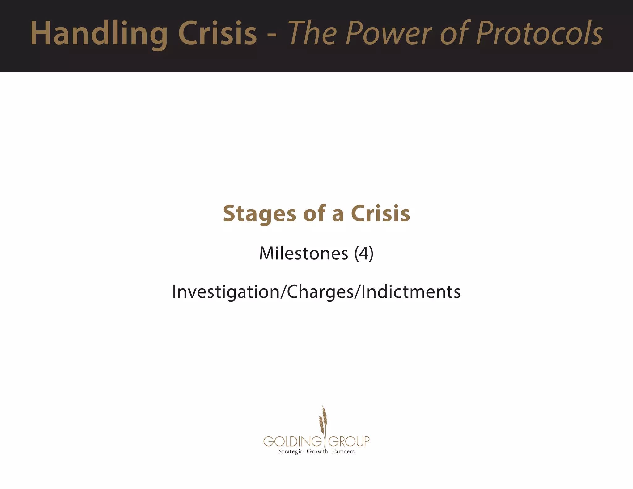 Stages of a Crisis
Milestones (4)
Investigation/Charges/Indictments
 
