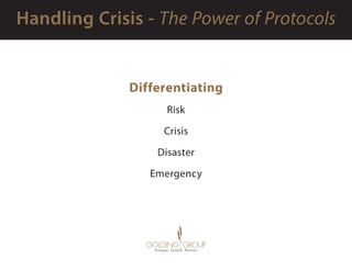 Differentiating
Risk
Crisis
Disaster
Emergency
 