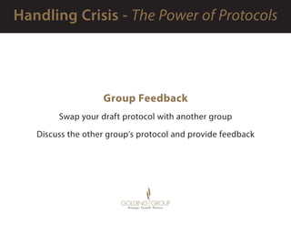 Group Feedback
Swap your draft protocol with another group
Discuss the other group’s protocol and provide feedback
 