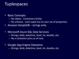 Eliminate Joins6 joins for 1 query!Do you think FB would do this?And how would you do joins with partitioned data?De-normalization removes joinsBut increases data volumeBut disk is cheap and getting cheaperAnd can lead to inconsistent dataIf you are lazyHowever this is not really an issue