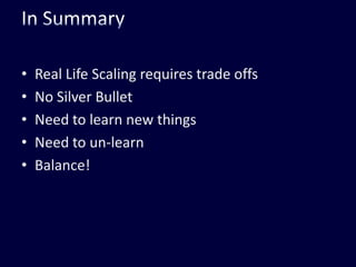 Databases and Transaction LogsTransaction Logs Are the TruthHigh-performance & write-onlyDescribe ALL the changes to the dataData-Base  the Current OpinionDescribes the latest value of the data as perceived by the applicationLogDBThe Database Is a Caching of the Transaction Log !It is the subset of the latest committed values represented in  the transaction log…Source:http://blogs.msdn.com/pathelland/