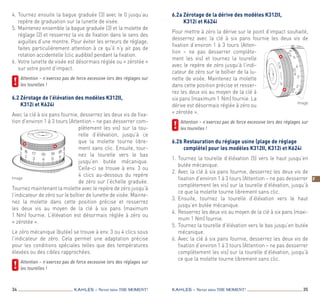 34 35KAHLES – Never miss the MOMENT! KAHLES – Never miss the MOMENT!
F
4.	Tournez ensuite la bague graduée (3) avec le 0 jusqu’au
repère de graduation sur la lunette de visée.
5.	Maintenez ensemble la bague graduée (3) et la molette de
réglage (2) et resserrez la vis de fixation dans le sens des
aiguilles d’une montre. Pour éviter les erreurs de réglage,
faites particulièrement attention à ce qu’il n’y ait pas de
rotation accidentelle (clic audible) pendant la fixation.
6.	Votre lunette de visée est désormais réglée ou « zérotée »
sur votre point d’impact.
	Attention – n’exercez pas de force excessive lors des réglages sur
les tourelles !
6.2 Zérotage de l’élévation des modèles K312II,
K312i et K624i
Avec la clé à six pans fournie, desserrez les deux vis de fixa-
tion d’environ 1 à 3 tours (Attention – ne pas desserrer com-
plètement les vis) sur la tou-
relle d’élévation, jusqu’à ce
que la molette tourne libre-
ment sans clic. Ensuite, tour-
nez la tourelle vers le bas
jusqu’en butée mécanique.
Celle-ci se trouve à env. 3 ou
4 clics au-dessous du repère
de zéro sur l’échelle graduée.
Tournez maintenant la molette avec le repère de zéro jusqu’à
l’indicateur de zéro sur le boîtier de lunette de visée. Mainte-
nez la molette dans cette position précise et resserrez
les deux vis au moyen de la clé à six pans (maximum
1 Nm) fournie. L’élévation est désormais réglée à zéro ou
« zérotée ».
Le zéro mécanique (butée) se trouve à env. 3 ou 4 clics sous
l’indicateur de zéro. Cela permet une adaptation précise
pour les conditions spéciales telles que des températures
élevées ou des cibles rapprochées.
	Attention – n’exercez pas de force excessive lors des réglages sur
les tourelles !
6.2 a Zérotage de la dérive des modèles K312II,
K312i et K624i
Pour mettre à zéro la dérive sur le point d’impact souhaité,
desserrez avec la clé à six pans fournie les deux vis de
­fixation d’environ 1 à 3 tours (Atten-
tion – ne pas desserrer complète-
ment les vis) et tournez la tourelle
avec le repère de zéro jusqu’à l’indi-
cateur de zéro sur le boîtier de la lu-
nette de visée. Maintenez la molette
dans cette position précise et resser-
rez les deux vis au moyen de la clé à
six pans (maximum 1 Nm) fournie. La
dérive est désormais réglée à zéro ou
« zérotée ».
	Attention – n’exercez pas de force excessive lors des réglages sur
les tourelles !
6.2 b Restauration du réglage usine (plage de réglage
complète) pour les modèles K312II, K312i et K624i
1.	Tournez la tourelle d’élévation (5) vers le haut jusqu’en
butée mécanique.
2.	Avec la clé à six pans fournie, desserrez les deux vis de
fixation d’environ 1 à 3 tours (Attention – ne pas desserrer
complètement les vis) sur la tourelle d’élévation, jusqu’à
ce que la molette tourne librement sans clic.
3.	Ensuite, tournez la tourelle d’élévation vers le haut
jusqu’en butée mécanique.
4.	Resserrez les deux vis au moyen de la clé à six pans (maxi-
mum 1 Nm) fournie.
5.	Tournez la tourelle d’élévation vers le bas jusqu’en butée
mécanique.
6.	Avec la clé à six pans fournie, desserrez les deux vis de
fixation d’environ 1 à 3 tours (Attention – ne pas desserrer
complètement les vis) sur la tourelle d’élévation, jusqu’à
ce que la molette tourne librement sans clic.
Image
Image
 