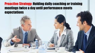 Proactive Strategy: Holding daily coaching or training
meetings twice a day until performance meets
expectations
 