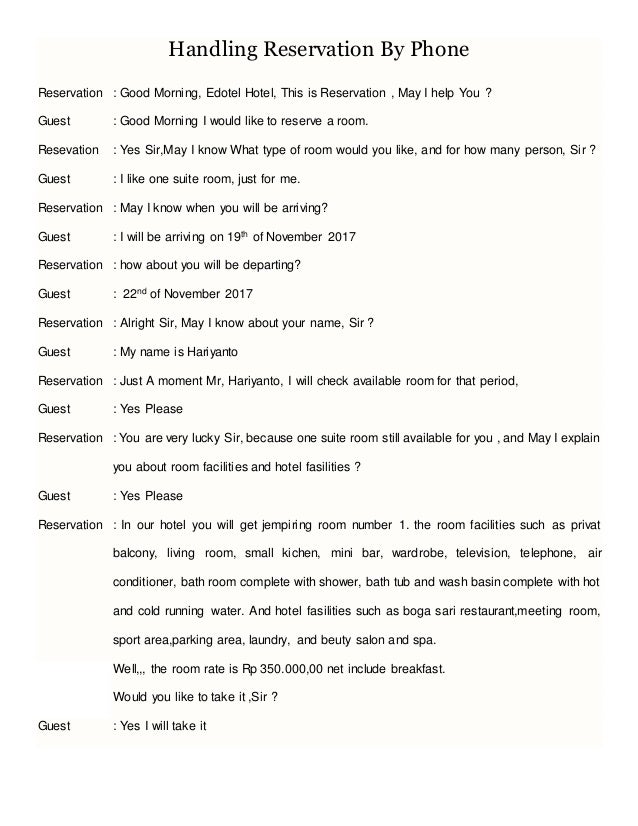 Handling Reservation By Phone