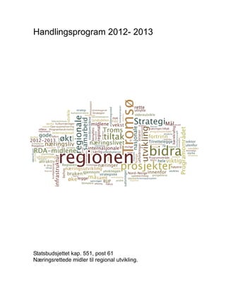 Handlingsprogram 2012- 2013




Statsbudsjettet kap. 551, post 61
Næringsrettede midler til regional utvikling.

                                 1
 