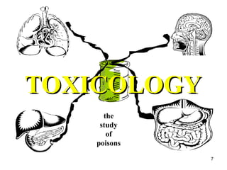 7
TOXICOLOGY
TOXICOLOGY
the
study
of
poisons
 