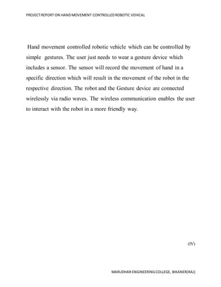 Hand movement controlled robotic vehicle | DOCX