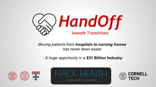 Moving patients from hospitals to nursing homes
has never been easier
A huge opportunity in a $31 Billion Industry
 