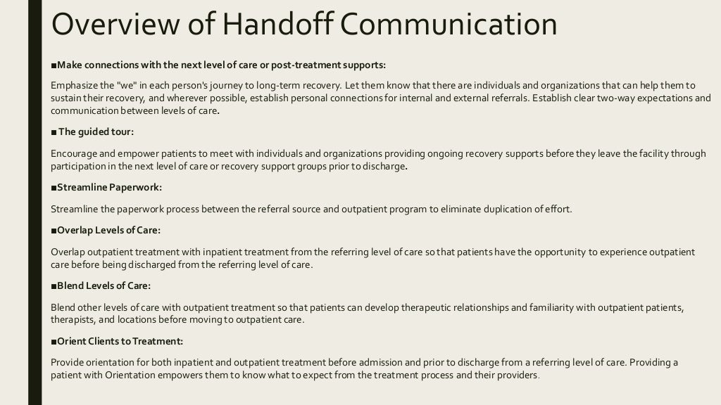 Hand off communication