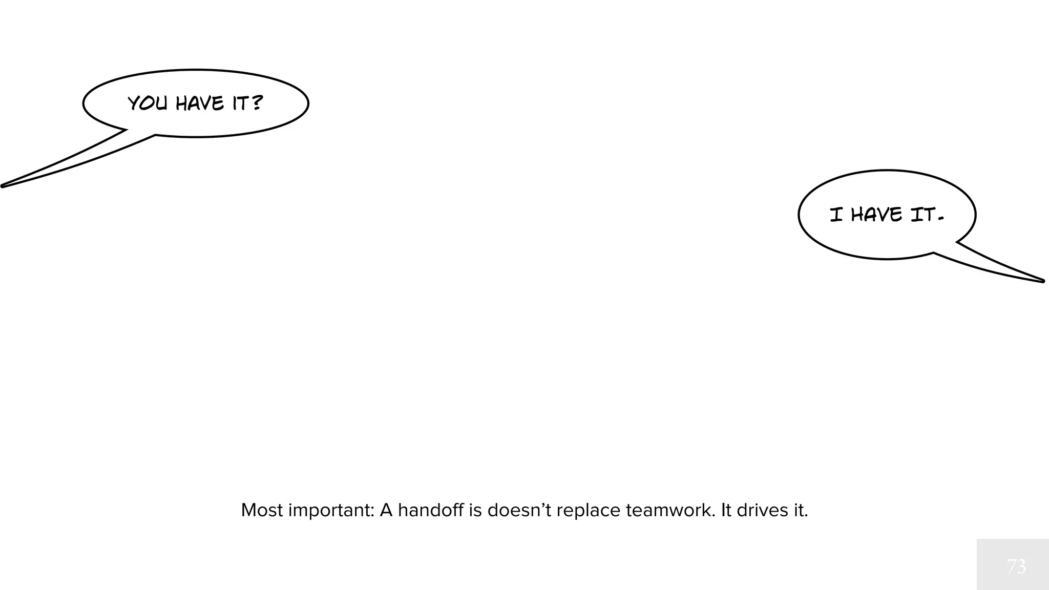 you have it? 
I HAVE IT. 
Most important: A handoff doesn’t replace teamwork. It drives it. 
 