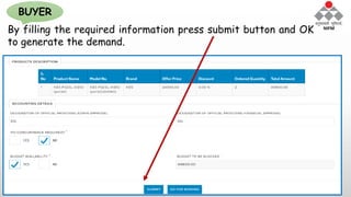 By filling the required information press submit button and OK
to generate the demand.
BUYER
 