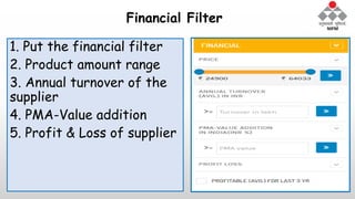 Financial Filter
1. Put the financial filter
2. Product amount range
3. Annual turnover of the
supplier
4. PMA-Value addition
5. Profit & Loss of supplier
 
