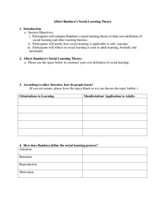 handout on bandura social learning theory definition