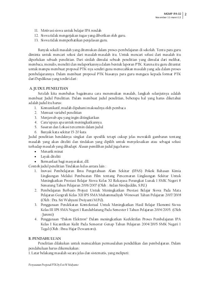 Handout Pelatihan Penyusunan Proposal PTK
