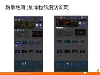 悠識數位顧問有限公司 UserXper Digital Consulting Co., Ltd.
點擊熱圖 (某博物館網站首頁)
9
 