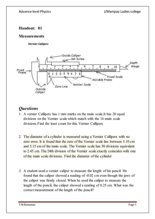 Vernier Caliper Definition In Physics
