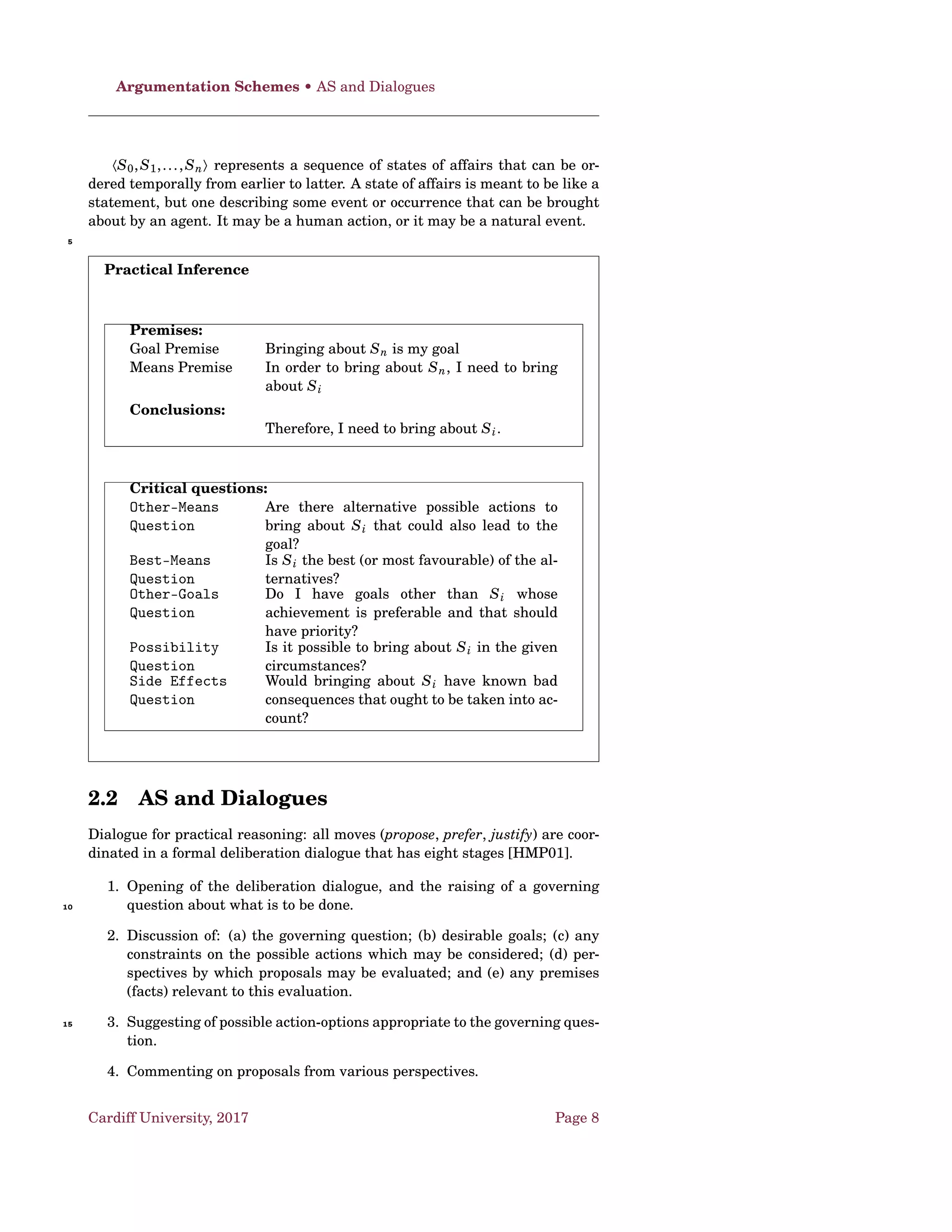 A semantics σ satisﬁes the D-directionality principle if and
only if ∀AF = 〈A ,→ 〉,∀S ∈ US (AF),AE σ(AF,S) = Eσ(AF↓S), where AE σ(AF,S)
{(E ∩ S) | E ∈ Eσ(AF)} ⊆ 2S
. ♠
1.2 Acceptability of Arguments [PV02; BG09a]
Deﬁnition 13. Given a semantics σ and an argumentation framework 〈A ,→ 〉,25
an argument AF ∈ Dσ is:
• skeptically justiﬁed iff ∀E ∈ Eσ(AF), a ∈ S;
Cardiff University, 2017 Page 2
 