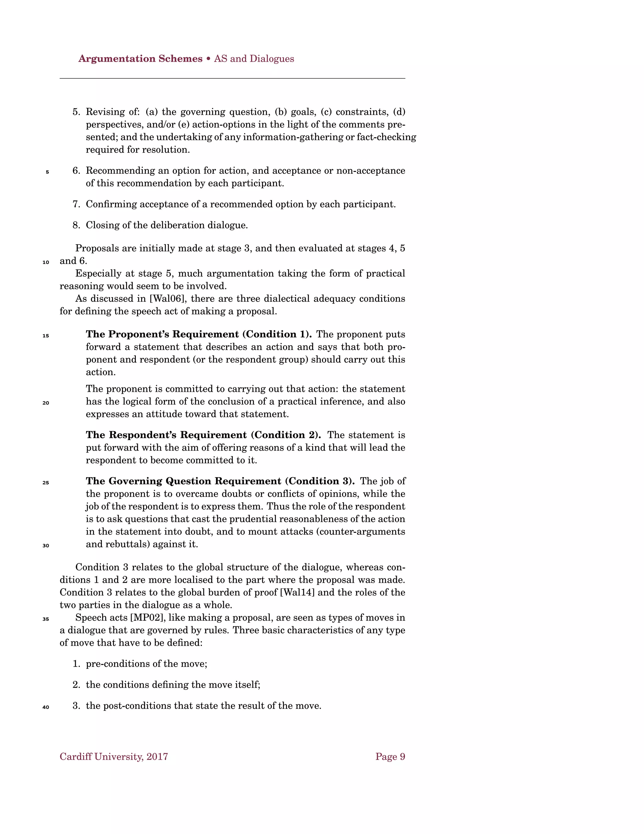 Dung’s AF • (Some) Semantics [Dun95]
• credulously justiﬁed iff ∃E ∈ Eσ(AF), a ∈ S. ♠
Deﬁnition 14. Given a semantics σ and an argumentation framework 〈A ,→ 〉,
an argument AF ∈ Dσ is:
• justiﬁed iff it is skeptically justiﬁed;
• defensible iff it is credulously justiﬁed but not skeptically justiﬁed;5
• overruled iff it is not credulously justiﬁed. ♠
1.3 (Some) Semantics [Dun95]
Lemma 1 (Dung’s Fundamental Lemma, [Dun95, Lemma 10]). Given an ar-
gumentation framework AF = 〈A ,→ 〉, let S ⊆ A be a D-admissible set of ar-
guments, and a,b be arguments which are acceptable with respect to S. Then:10
1. S = S ∪{a} is D-admissible; and
2. b is D-acceptable with respect to S . ♣
Theorem 1 ([Dun95, Theorem 11]). Given an argumentation framework AF =
〈A ,→ 〉, the set of all D-admissible sets of 〈A ,→ 〉 form a complete partial or-
der with respect to set inclusion. ♣15
Deﬁnition 15 (Complete Extension).
 