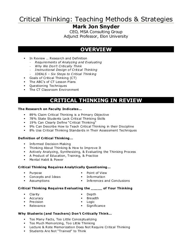 lesson plans critical thinking middle school