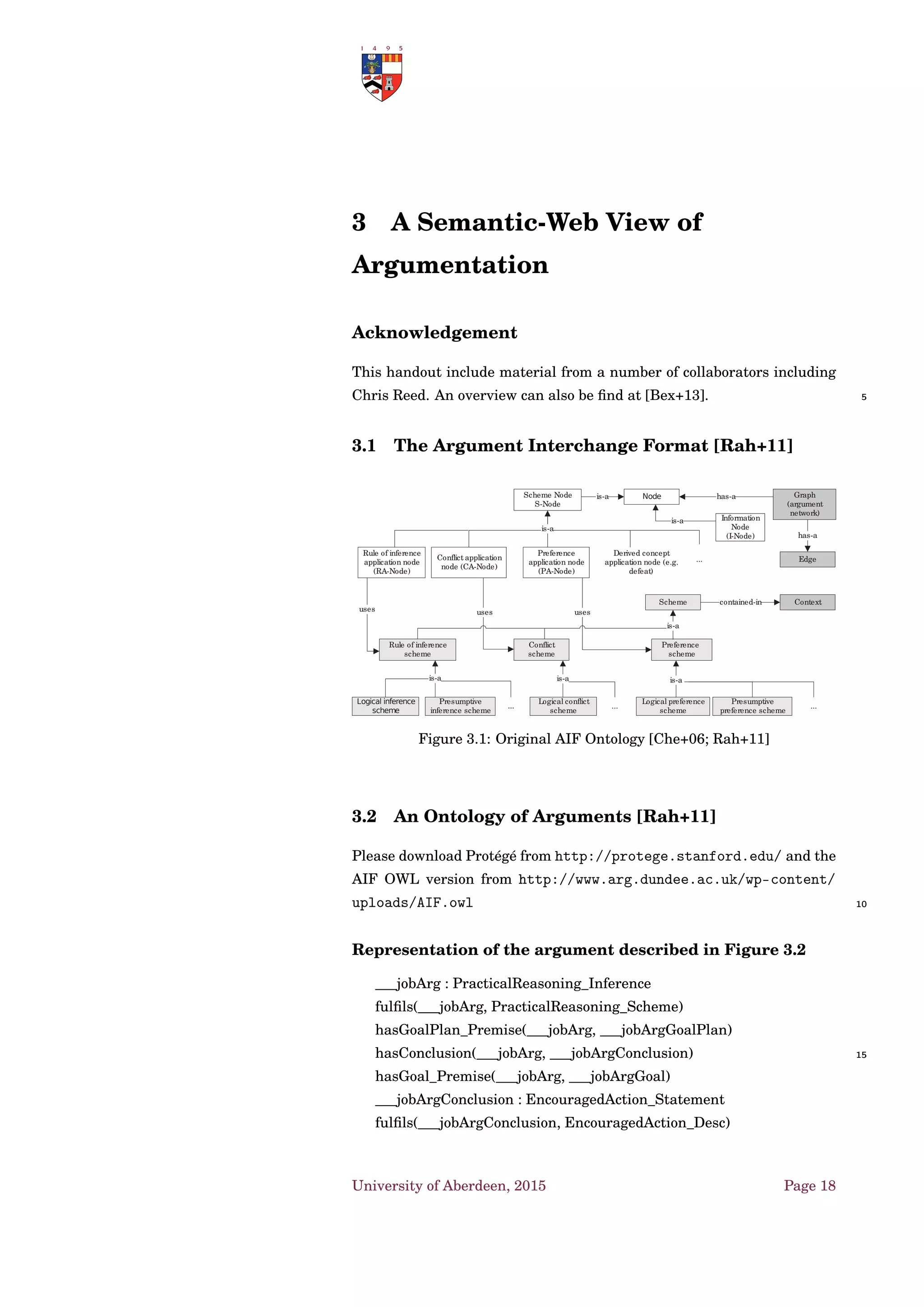 Dung’s AF • Skepticism Relationships [BG09b]
GR
C O
P R
GR
C O
P RS T
Figure 1.2: S
⊕ relation for any argumentation framework (left) and for
argumentation framework where stable extensions exist (right).
1.5 Skepticism Relationships [BG09b]
E1
E
E2 denotes that E1 is at least as skeptical as E2.
Deﬁnition 23. Let E
be a skepticism relation between sets of exten-
sions. The skepticism relation between argumentation semantics S
is
such that for any argumentation semantics σ1 and σ2, σ1
S
σ2 iff ∀AF ∈ 5
Dσ1 ∩Dσ2 , EAF(σ1) E
EAF(σ2). ♠
Deﬁnition 24. Given two sets of extensions E1 and E2 of an argumenta-
tion framework AF:
• E1
E
∩+ E2 iff ∀E2 ∈ E2, ∃E1 ∈ E1: E1 ⊆ E2;
• E1
E
∪+ E2 iff ∀E1 ∈ E1, ∃E2 ∈ E2: E1 ⊆ E2. ♠ 10
Lemma 2. Given two argumentation semantics σ1 and σ2, if for any
argumentation framework AF EAF(σ1) ⊆ EAF(σ2), then σ1
E
∩+ σ2 and
σ1
E
∪+ σ2 (σ1
E
⊕ σ2). ♣
1.6 Signatures [Dun+14]
Let A be a countably inﬁnite domain of arguments, and 15
AFA = {〈A ,→〉 | A ⊆ A,→⊆ A ×A }.
Deﬁnition 25. The signature Σσ of a semantics σ is deﬁned as
Σσ = {σ(F) | F ∈ AFA}
(i.e. the collection of all possible sets of extensions an AF can possess
under a semantics). ♠ 20
Given S ⊆ 2A
, ArgsS = S∈S S, PairsS = {〈a,b〉 | ∃S ∈ S s.t. {a,b} ⊆ S}. S
is called an extension-set if ArgsS is ﬁnite.
Deﬁnition 26. Let S ⊆ 2A
. S is incomparable if ∀S,S ∈ S, S ⊆ S implies
S = S . ♠
University of Aberdeen, 2015 Page 8
 