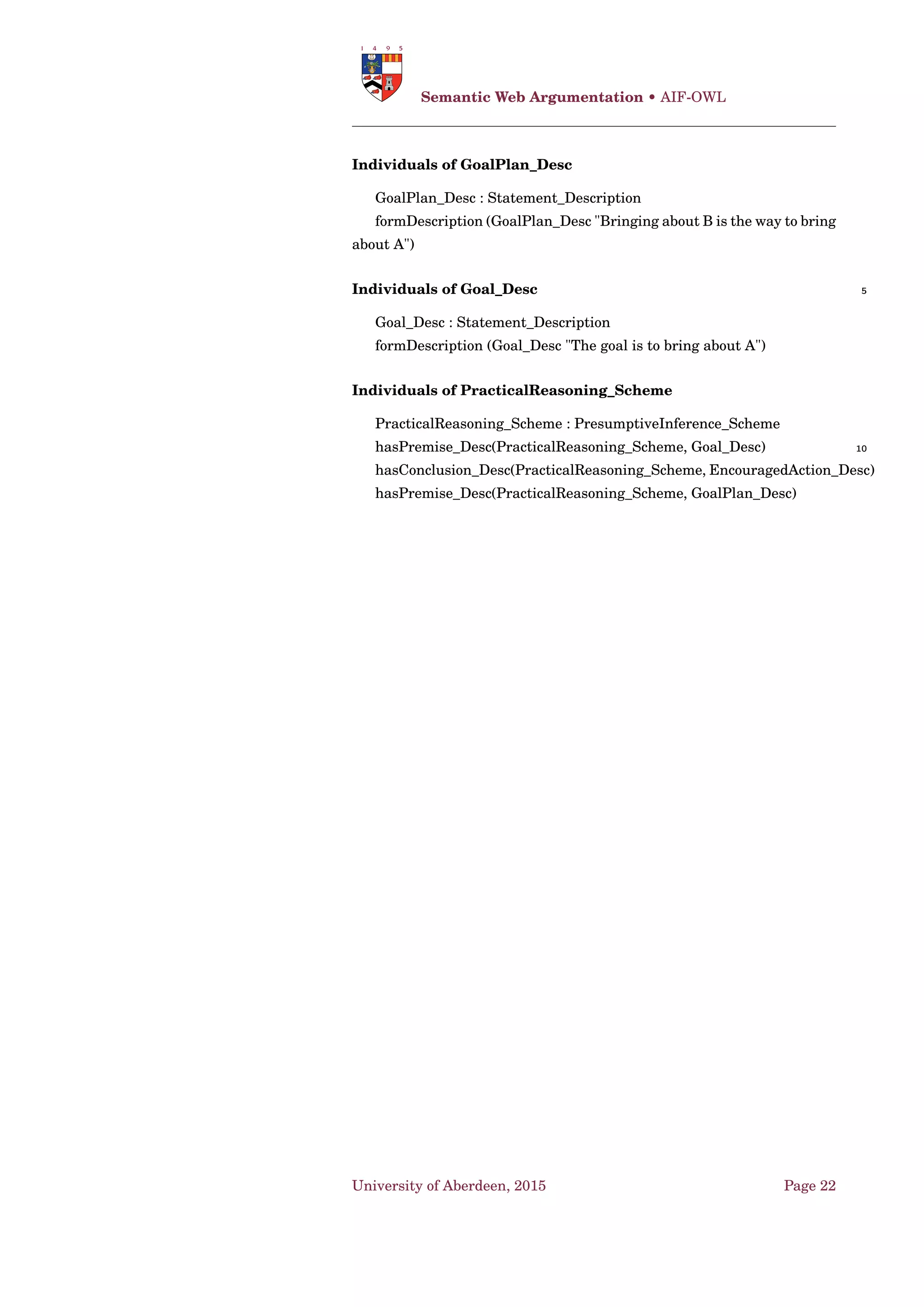 Dung’s AF • Decomposability and Transparancy [Bar+14]
Deﬁnition 35. A semantics σ is fully decomposable (or simply decom-
posable) iff there is a local function F such that for every argumenta-
tion framework AF = (A ,→) and every partition P = {P1,...Pn} of A ,
Lσ(AF) = U (P , AF,F) where U (P , AF,F) {LP1 ∪ ... ∪ LPn |
LPi
∈ F(AF↓Pi
,Pi
inp,( j=1···n,j=i LPj
)↓
Pi
inp,Pi
R
)}. ♠ 5
Deﬁnition 36. A complete-compatible semantics σ is top-down decom-
posable iff for any argumentation framework AF = (A ,→) and any parti-
tion P = {P1,...Pn} of A , it holds that Lσ(AF) ⊆ U (P , AF,Fσ). ♠
Deﬁnition 37. A complete-compatible semantics σ is bottom-up decom-
posable iff for any argumentation framework AF = (A ,→) and any parti- 10
tion P = {P1,...Pn} of A , it holds that Lσ(AF) ⊇ U (P , AF,Fσ). ♠
C O S T GR P R
Full decomposability Yes Yes No No
Top-down decomposability Yes Yes Yes Yes
Bottom-up decomposability Yes Yes No No
Table 1.3: Decomposability properties of argumentation semantics.
University of Aberdeen, 2015 Page 12
 