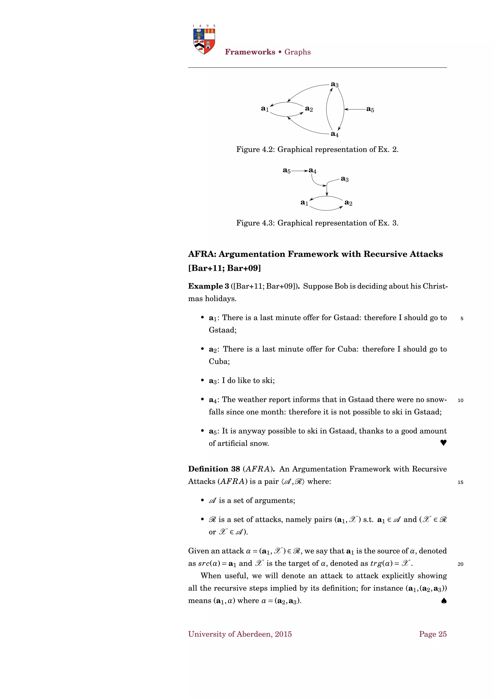 Argumentation Schemes • AS and Dialogues
presented; and the undertaking of any information-gathering or
fact-checking required for resolution.
6. Recommending an option for action, and acceptance or non-accept-
ance of this recommendation by each participant.
7. Conﬁrming acceptance of a recommended option by each partici- 5
pant.
8. Closing of the deliberation dialogue.
Proposals are initially made at stage 3, and then evaluated at stages
4, 5 and 6.
Especially at stage 5, much argumentation taking the form of practi- 10
cal reasoning would seem to be involved.
As discussed in [Wal06], there are three dialectical adequacy condi-
tions for deﬁning the speech act of making a proposal.
The Proponent’s Requirement (Condition 1). The proponent
puts forward a statement that describes an action and says that 15
both proponent and respondent (or the respondent group) should
carry out this action.
The proponent is committed to carrying out that action: the state-
ment has the logical form of the conclusion of a practical inference,
and also expresses an attitude toward that statement. 20
The Respondent’s Requirement (Condition 2). The statement
is put forward with the aim of offering reasons of a kind that will
lead the respondent to become committed to it.
The Governing Question Requirement (Condition 3). The job
of the proponent is to overcame doubts or conﬂicts of opinions, while 25
the job of the respondent is to express them. Thus the role of the
respondent is to ask questions that cast the prudential reasonable-
ness of the action in the statement into doubt, and to mount attacks
(counter-arguments and rebuttals) against it.
Condition 3 relates to the global structure of the dialogue, whereas 30
conditions 1 and 2 are more localised to the part where the proposal was
made. Condition 3 relates to the global burden of proof [Wal14] and the
roles of the two parties in the dialogue as a whole.
Speech acts [MP02], like making a proposal, are seen as types of
moves in a dialogue that are governed by rules. Three basic character- 35
istics of any type of move that have to be deﬁned:
1. pre-conditions of the move;
University of Aberdeen, 2015 Page 15
 