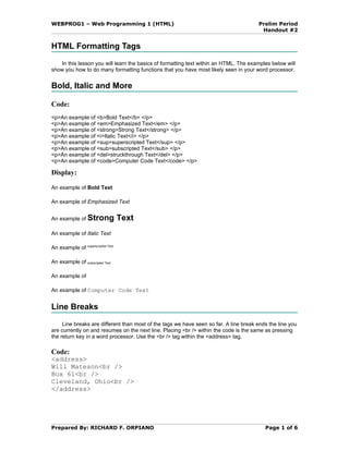Handout2 formatting tags | PDF