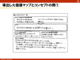 23

   導出した価値マップとコンセプトの例①




Copyright ©   Masaya Ando
 