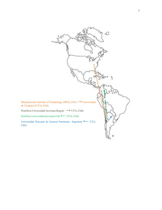 7
Massachusetts Institute of Technology (MIT), USA → Universidad
de Tarapacá (UTA), Chile
Pontificia Universidad Javeriana Bogotá →UTA, Chile
Pontifica Universidad Javeriana Cali ← UTA, Chile
Universidad Nacional de General Sarmiento, Argentina ← UTA,
Chile
 