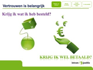 Credit
                           Betalen op    Betaal
                                                     Information   In de praktijk

Vertrouwen is belangrijk    afstand     moraliteit
                                                         Data
 