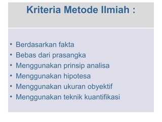 Kriteria Metode Ilmiah