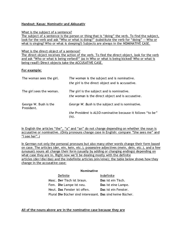 Handout nominative accusative Handout nominative accusative