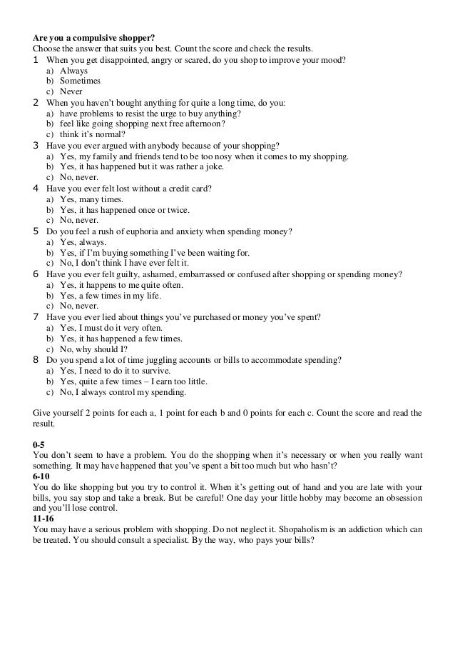 handouts for lesson plan on shopping
