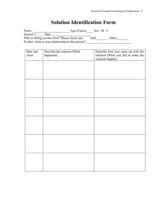 Solution Forms Solution-focused Counseling for Depression | PDF