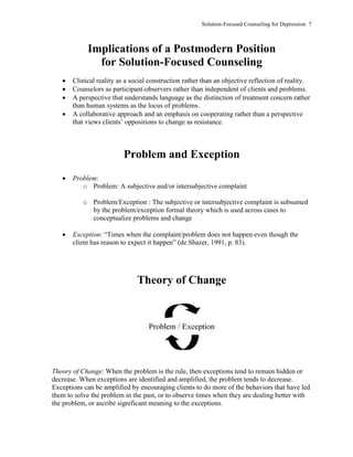 Solution-focused Counseling for Depression 